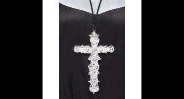 Ketting - met groot kruis - zilver - Paus/Bisschop/Priester - sieraden - verkleedaccessoires