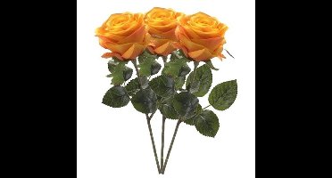 Kunstbloem roos Simone - geel/oranje - 45 cm - decoratie bloemen