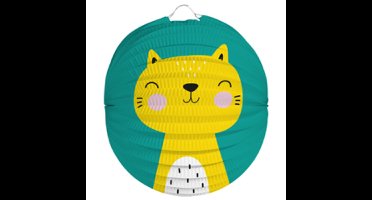 Lampion kat/poes - 22 cm - blauw - papier