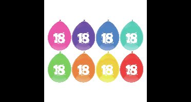 Leeftijd verjaardag thema ballonnen - 18 jaar - 8x stuks - 29 cm - multi kleuren