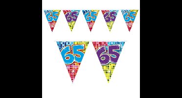 Leeftijd vlaggenlijn / slinger - 65 jaar - verjaardag feest versiering - mini vlaggetjes