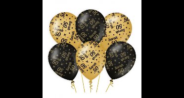 Paperdreams Ballonnen - luxe Sarah / 50 jaar feest - 6x stuks - goud / zwart - 30 cm