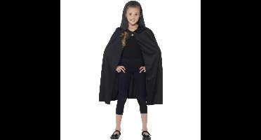 Smiffys Verkleed cape - met capuchon - zwart - voor kinderen - polyester - mantel