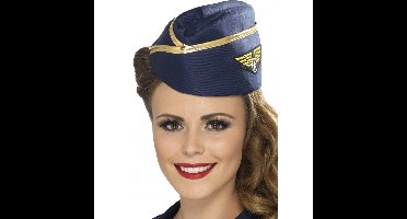 Stewardessen verkleed hoedje - blauw - Carnavalskleding accessoires