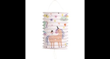 Trek lampion eenhoorns & regenbogen - H16 cm - meerkleurig - papier