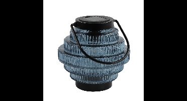 Tuin lantaarn Jardin - solar - blauw/zwart - D16 x H16 cm - metaal/glas - buitenverlichting