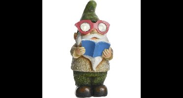 Tuinkabouter beeld - George boekenwurm - met solar verlichting 24 cm - Tuinverlichting