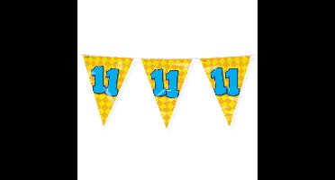 Verjaardag 11 jaar thema Vlaggetjes - Feestversiering - 10m - Folie - Dubbelzijdig