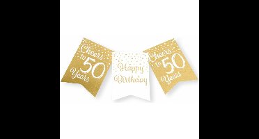 Verjaardag Vlaggenlijn 50 jaar - binnen - karton - wit/goud - 600 cm