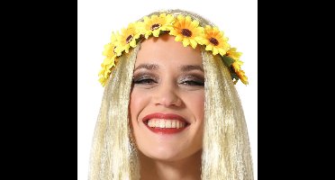 Verkleed haarband met bloemen - geel - meisjes/dames - Hippie/Flower Power
