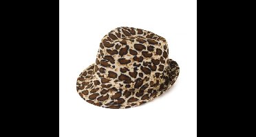 Verkleed hoedje Party Kojak hoed met panterprint - bruin mix - volwassenen - Carnaval/pimp