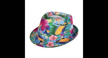 Verkleed hoedje voor Tropical Hawaii party - bloemen print - volwassenen - Carnaval/thema feest