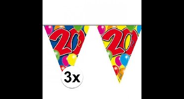 Vlaggenlijn 20 jaar - 3x - 10 meter - plastic - Leeftijd - 20e verjaardag vlaggetjes - slinger