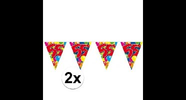 Vlaggenlijn - 2x - plastic - 10 meter - 55 jaar - verjaardagsversiering - buiten decoratie