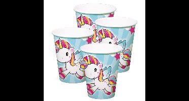 Feest/verjaardag bekertjes - 16x stuks - eenhoorn thema - karton - 250 ml