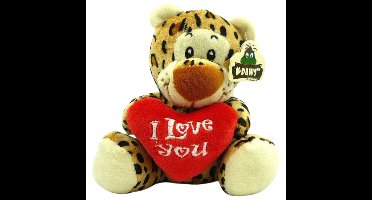Heunec Pluche luipaard - I Love You knuffel - bruin - 14 cm - Valentijn/Moederdag/Vaderdag