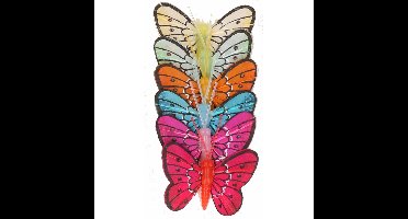 Hobby materialen decoratie Vlinders - 6x stuks - op prikkers - 5 cm - dieren - knutselen