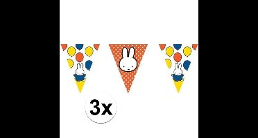 Nijntje vlaggenlijn - 3x - 10 meter - plastic - feest - verjaardag versiering - slingers