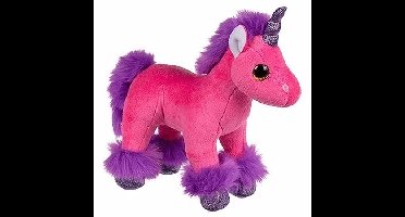 Pluche eenhoorn knuffel - fuchsia roze - 18 cm - kinder knuffels - kraalogen