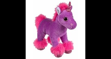 Pluche eenhoorn knuffel - paars - 18 cm - kinder knuffels - kraalogen