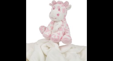 Suki Gifts pluche gevlekte giraffe knuffeldier - tuttel doekje - roze/wit - 30 cm