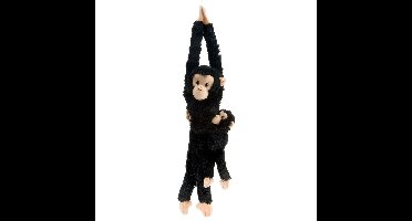 Wild Republic Pluche hangende aap - met baby knuffeldier - zwart - 53 cm
