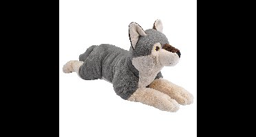 Wild Republic pluche knuffeldier Wolf - grijs - 41 cm - liggende knuffels - wolven