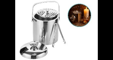 Hi IJsemmer met Deksel en Tang - RVS Dubbelwandig - 20 cm