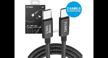 2 FlinQ 100W Snellader USB C Oplaadkabels - USB C naar USB C - 2 Meter