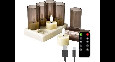 6 FlinQ Oplaadbare Waxinelichtjes - Led Kaarsen met Bewegende Vlam