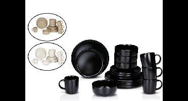 Alpina Serviesset 16-Delig - Bordenset 4 Persoons - Zwart, Creme, Zand