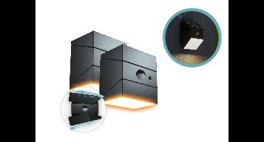 FlinQ Solar TwistCube 2-pack - Solar wandlamp buiten - transformeerbaar - 3 lichtkleuren - bewegingssensor