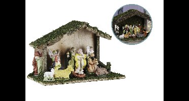 Hi Kerststal met Beelden - Houten Kerstdecoratie - 31 cm