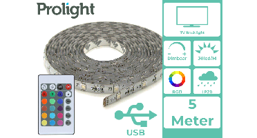 Prolight LED-Strip - Multicolour - 2 Meter - USB-Aangedreven - Voor TV - Met Afstandsbediening