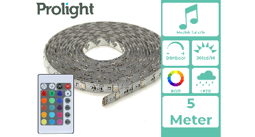 Prolight LED-Strip - Multicolour - 5 Meter - Met Afstandsbediening en Muzieksynchronisatie