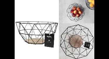 Gusta Fruitmand - Metaal - Hout - 26x25x12 cm