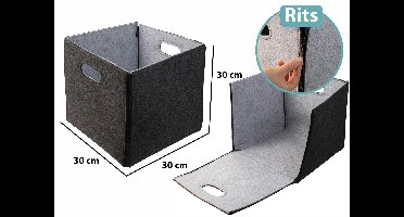 Gusta Opbergmand - Grijs - Vilt met Ritsen - 30x30x30cm