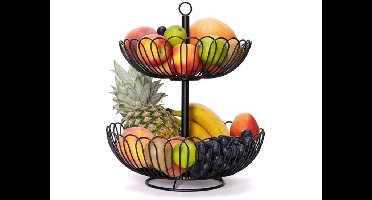 FEDEC Fruitschaal - Fruitmand metaal - 2 Laags - Zwart