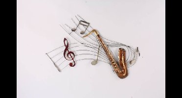 Wanddecoratie notenbalk met saxofoon