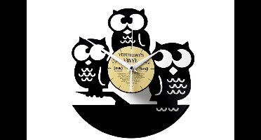 Vinylplaat wandklok 3 uiltjes - Met geschenkverpakking