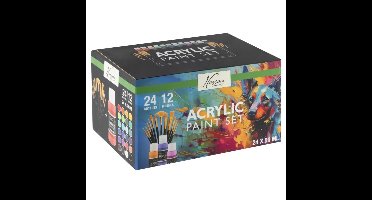 Plakkaatverf Acrylic Set Compleet 24x59ml+12 Kwasten