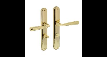 Intersteel Deurkruk Yvonne op ovaal schild met toilet-/badkamersluiting 63/8 mm - messing gelakt