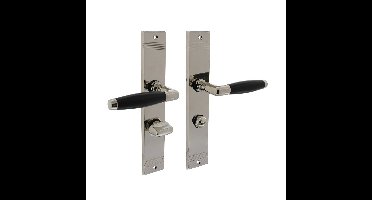 Intersteel Deurkruk Ton Basic op schild met toilet-/badkamersluiting 63/8 mm - nikkel glans/ebbenhout