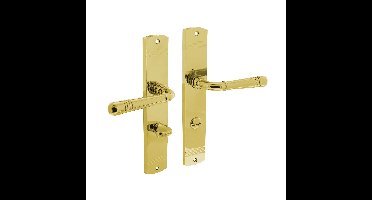 Intersteel Deurkruk Helena op langschild met toilet-/badkamersluiting 63/8 mm - messing gelakt