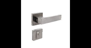 Intersteel achterdeurbeslag vierkant: deurkruk Amsterdam, massieve rozetten, SKG3 veiligheidsrozetten - RVS