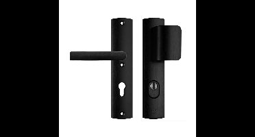 AXA AXA Curve Plus veiligheidsbeslag voordeur gebogen schild D-knop/Blok-kruk PC72 met kerntrekbeveiliging SKG3 - aluminium/zwart