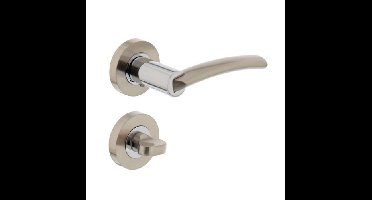 Intersteel Deurkruk Sylvia op rozet met toilet-/badkamersluiting - chroom/nikkel mat