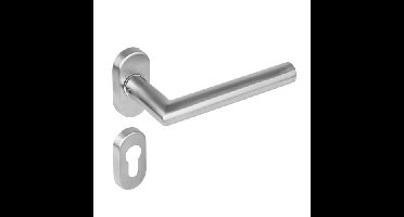 Intersteel Deurkruk Jura hoek 90° op ovaal rozet dubbel geveerd met profielcilinderrozetten - RVS