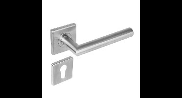 Intersteel Deurkruk Jura hoek 90° Recht op vierkant rozet dubbel geveerd met profielcilinderrozetten - RVS