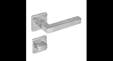 Intersteel Deurkruk Vierkant op vierkant rozet dubbel geveerd met toilet-/badkamersluiting - RVS